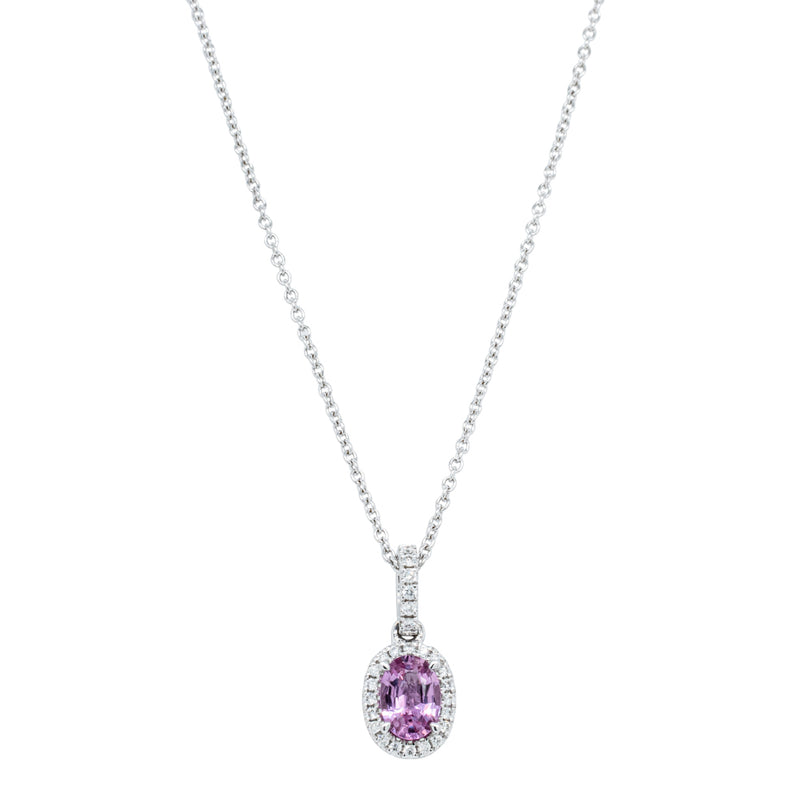 18ct White Gold .81ct Pink Sapphire & Diamond Pendant-Necklace-Walker & Hall