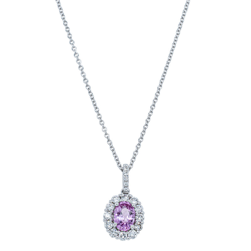 18ct White Gold .91ct Pink Sapphire & Diamond Pendant-Necklace-Walker & Hall