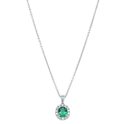 18ct White Gold .57ct Emerald & Diamond Pendant-Necklace-Walker & Hall