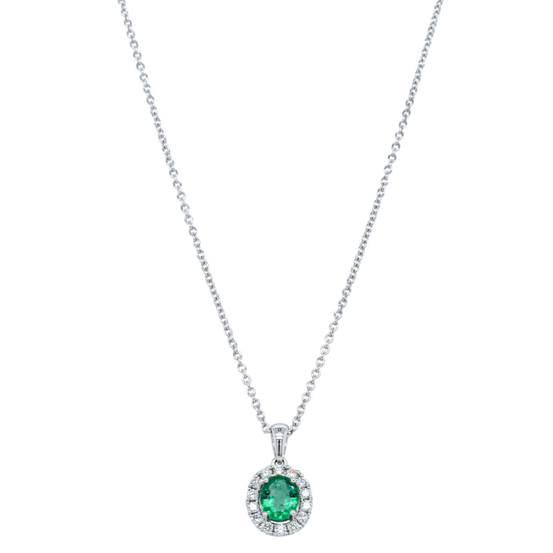 18ct White Gold .57ct Emerald & Diamond Pendant-Necklace-Walker & Hall