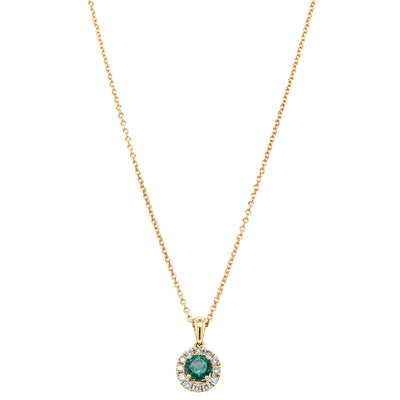 18ct Yellow Gold Emerald & Diamond Pendant-Necklace-Walker & Hall