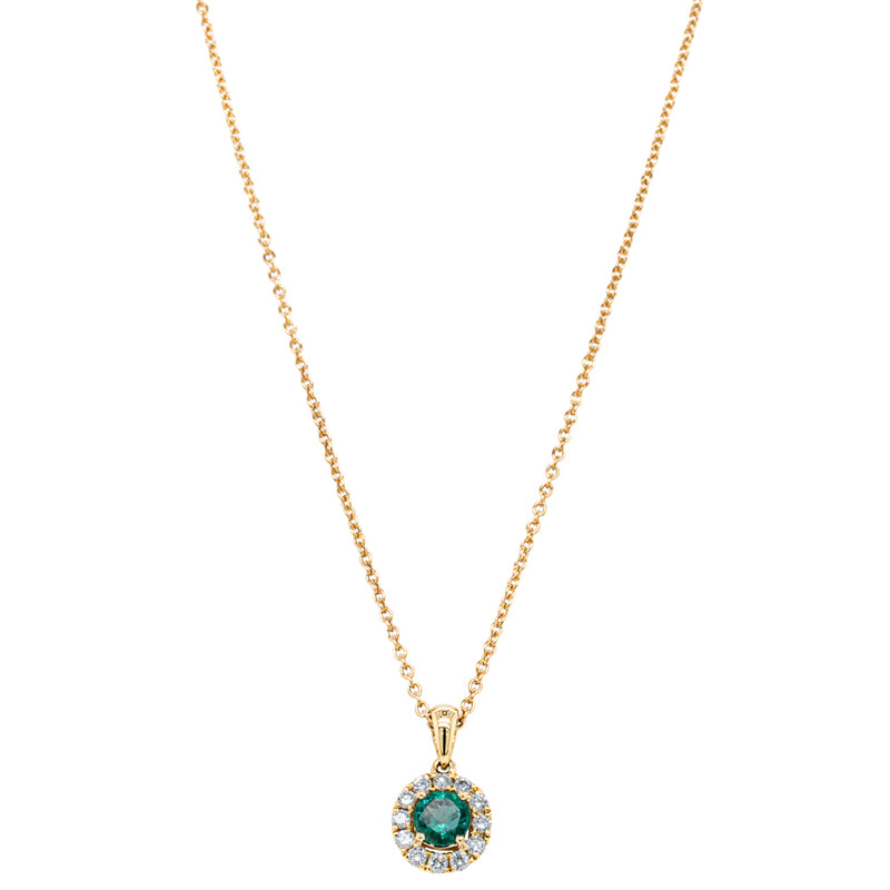 18ct Yellow Gold Emerald & Diamond Pendant-Necklace-Walker & Hall