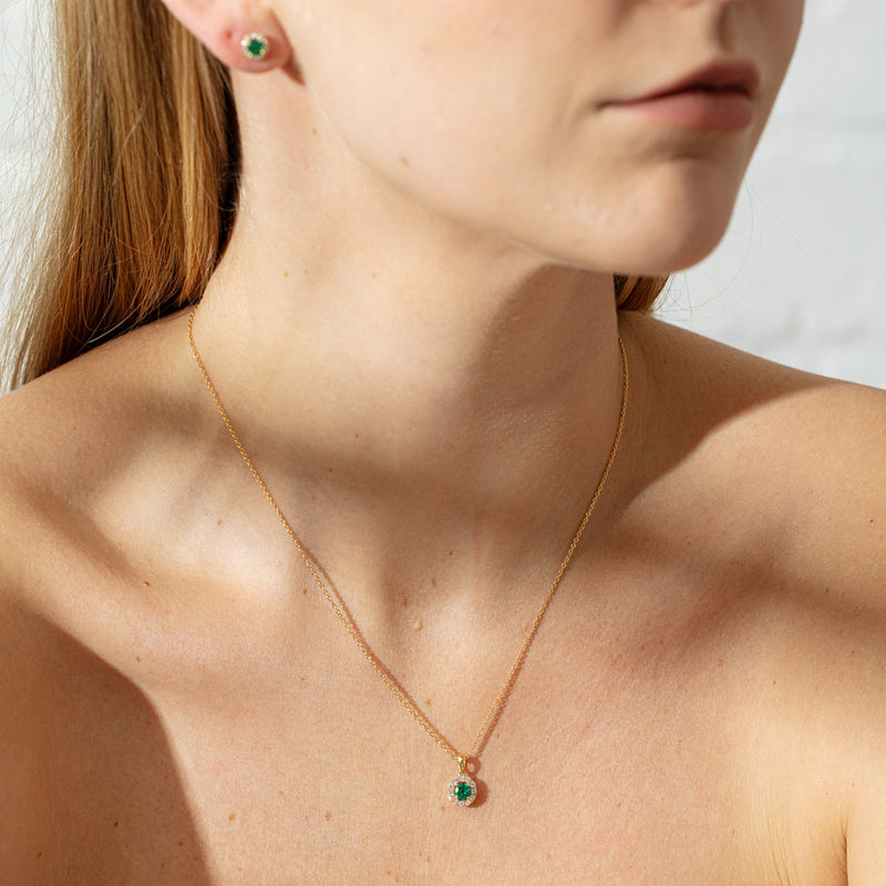 18ct Yellow Gold Emerald & Diamond Pendant-Necklace-Walker & Hall