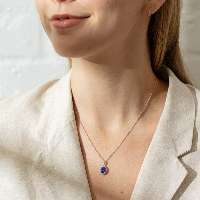 18ct White Gold 2.27ct Tanzanite & Diamond Sierra Pendant-Necklace-Walker & Hall