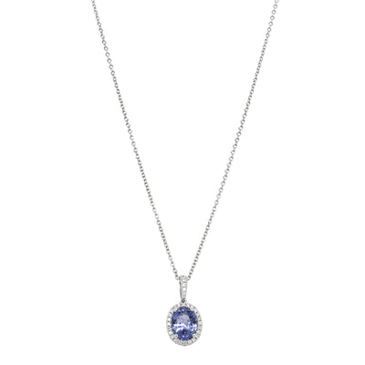 18ct White Gold 2.07ct Sapphire & Diamond Sierra Pendant-Necklace-Walker & Hall
