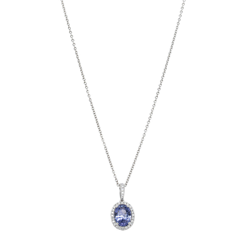 18ct White Gold 2.07ct Sapphire & Diamond Sierra Pendant-Necklace-Walker & Hall