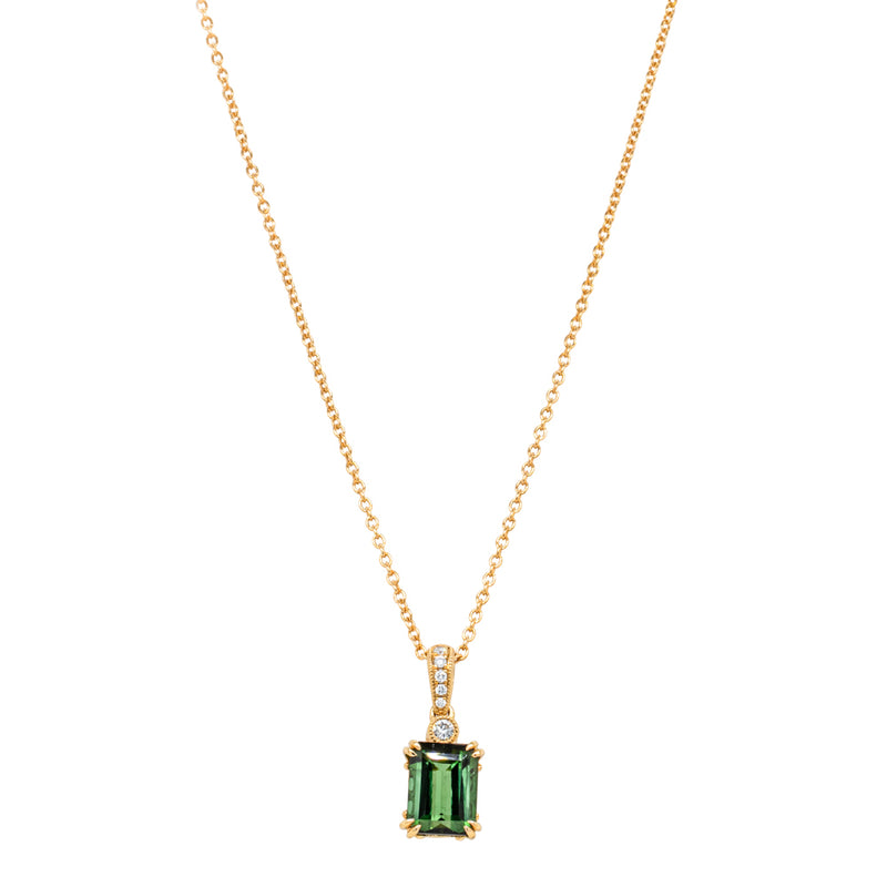 18ct Yellow Gold 1.76ct Green Tourmaline & Diamond Romanov Pendant-Necklace-Walker & Hall