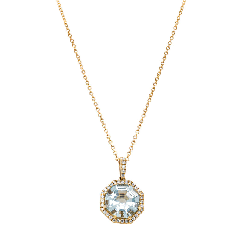 18ct Yellow Gold 3.04ct Aquamarine & Diamond Sierra Pendant-Necklace-Walker & Hall