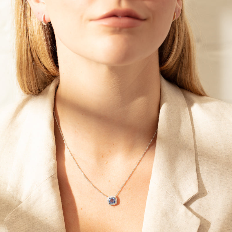 18ct White Gold 2.19ct Sapphire & Diamond Isla Pendant-Necklace-Walker & Hall