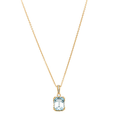 18ct Yellow Gold Aquamarine & Diamond Romanov Pendant-Necklace-Walker & Hall