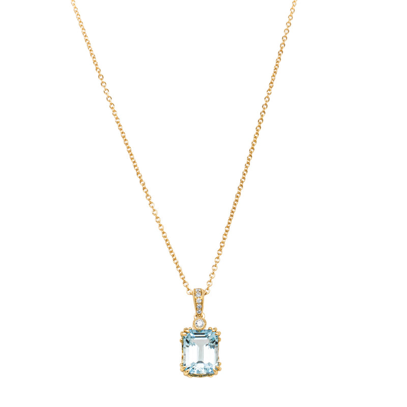 18ct Yellow Gold Aquamarine & Diamond Romanov Pendant-Necklace-Walker & Hall