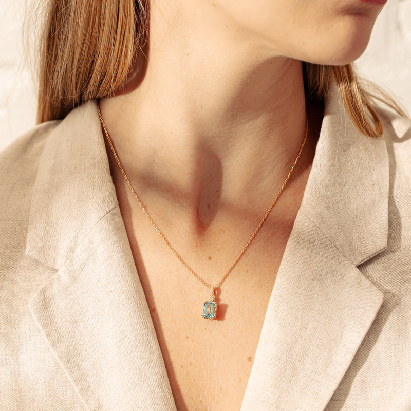 18ct Yellow Gold Aquamarine & Diamond Romanov Pendant-Necklace-Walker & Hall