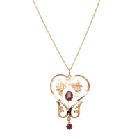 Vintage 9ct Rose Gold Garnet & Seed Pearl Pendant-Necklace-Walker & Hall