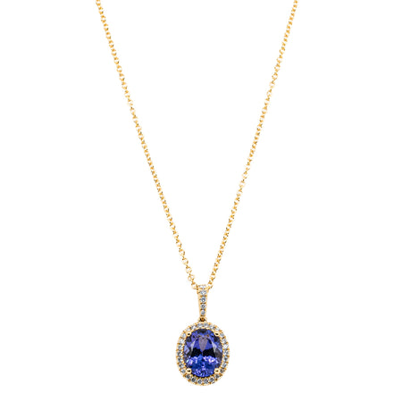 18ct Yellow Gold Tanzanite & Diamond Sierra Pendant-Necklace-Walker & Hall