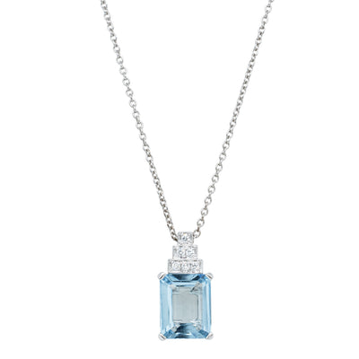 18ct White Gold Aquamarine & Diamond Maya Pendant-Necklace-Walker & Hall