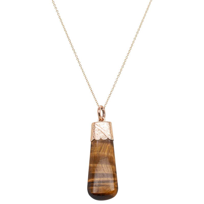 Vintage 9ct Yellow Gold Tiger's Eye Pendant-Necklace-Walker & Hall