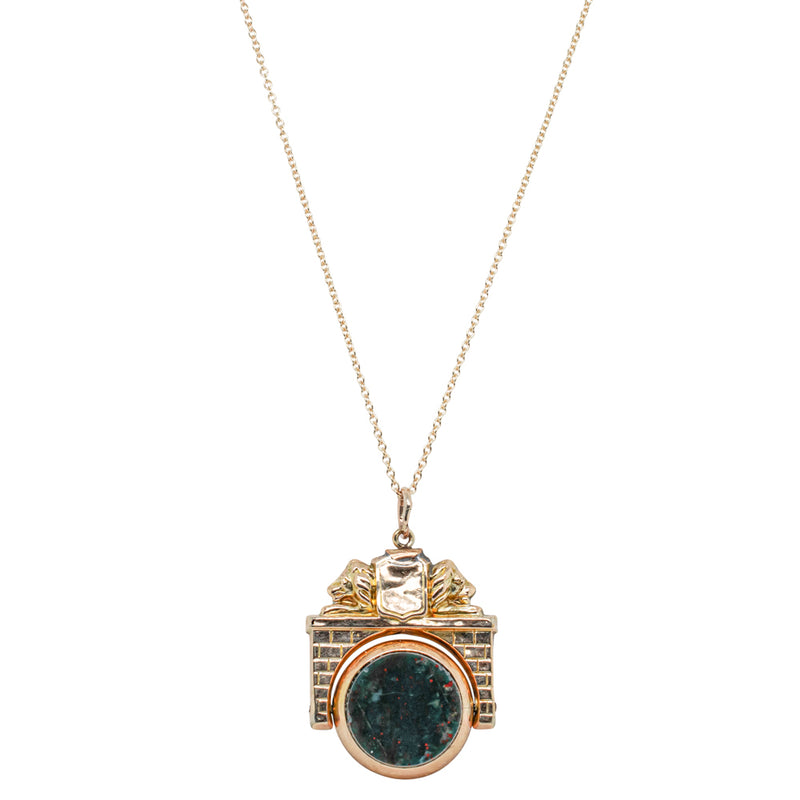 Vintage 9ct Yellow Gold Bloodstone Spinner Pendant-Necklace-Walker & Hall
