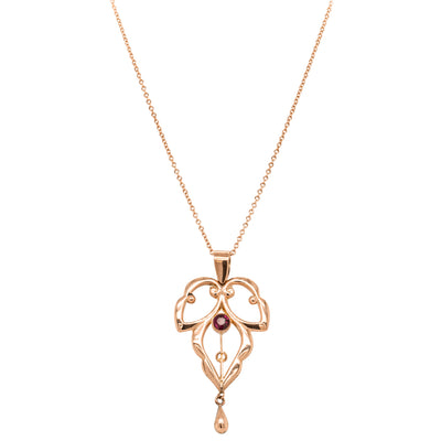 Vintage 9ct Rose Gold Leaf Pendant-Necklace-Walker & Hall