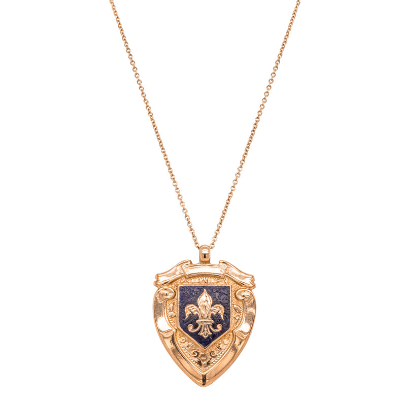 Vintage 9ct Rose Gold Enamel Shield Pendant-Necklace-Walker & Hall