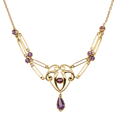 Vintage 15ct Yellow Gold Amethyst Pendant-Necklace-Walker & Hall