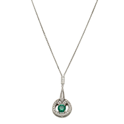 18ct White Gold .79ct Emerald & Diamond Pendant-Necklace-Walker & Hall