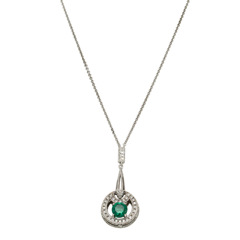 18ct White Gold .79ct Emerald & Diamond Pendant-Necklace-Walker & Hall