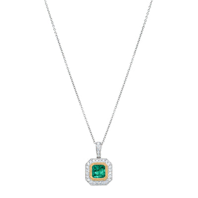 18ct White & Yellow Gold 1.84ct Emerald & Diamond Pendant-Necklace-Walker & Hall