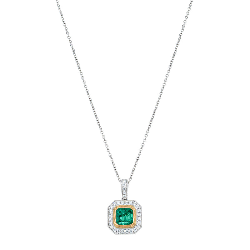18ct White & Yellow Gold 1.84ct Emerald & Diamond Pendant-Necklace-Walker & Hall