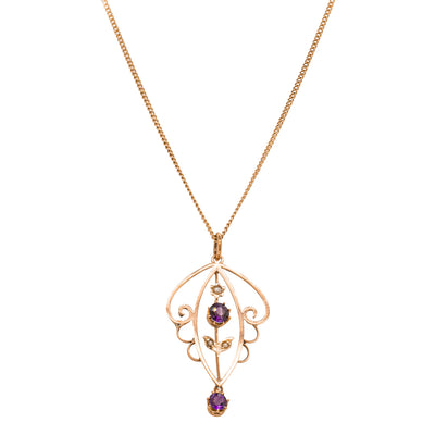 Deja Vu 9ct Rose Gold Amethyst & Seed Pearl Pendant-Necklace-Walker & Hall