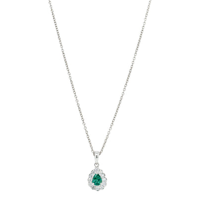 18ct White Gold .31ct Emerald & Diamond Halo Pendant-Necklace-Walker & Hall