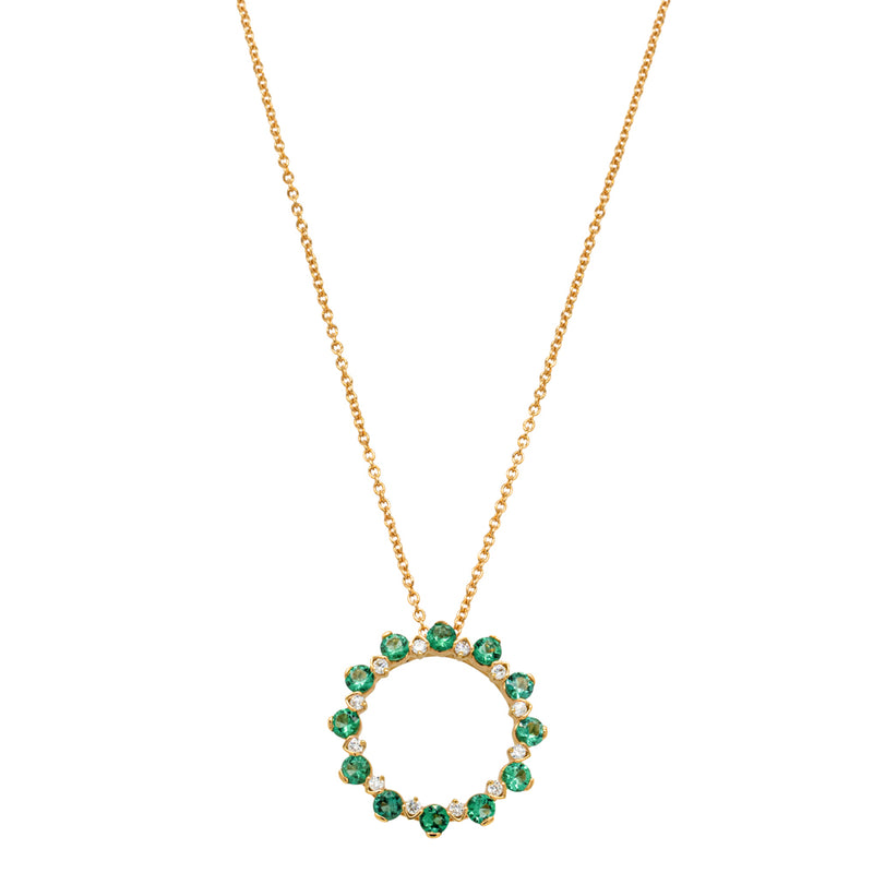 18ct Yellow Gold .83ct Emerald & Diamond Pendant-Necklace-Walker & Hall