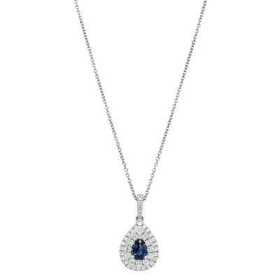18ct White Gold .58ct Sapphire & Diamond Pendant-Necklace-Walker & Hall