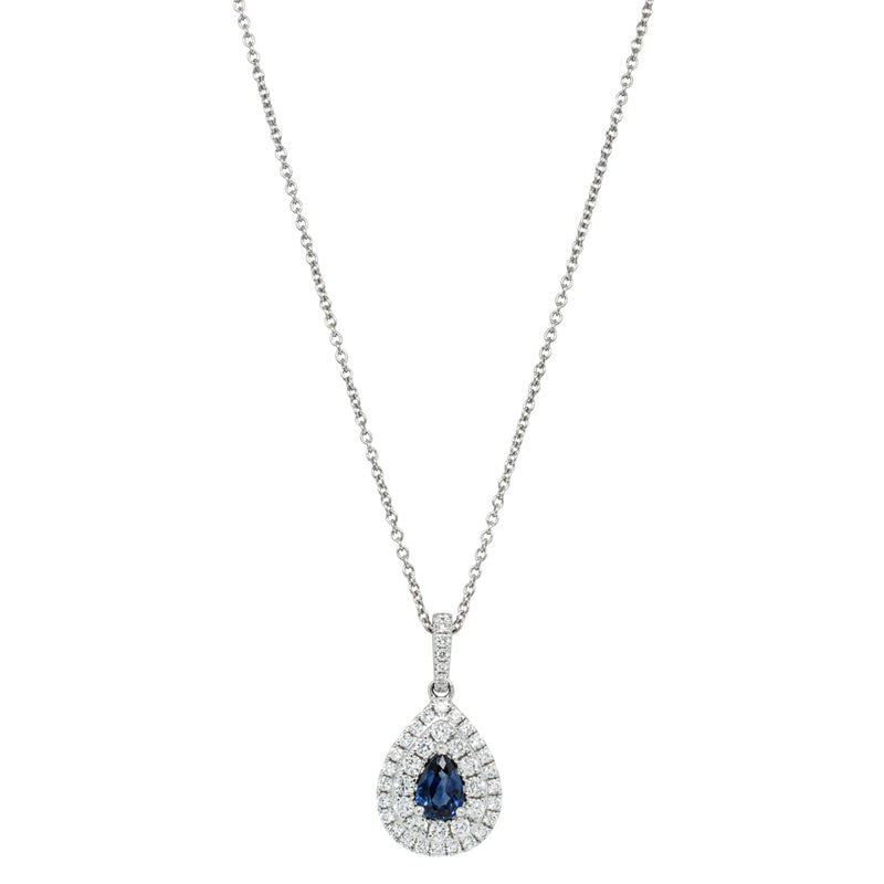 18ct White Gold .58ct Sapphire & Diamond Pendant-Necklace-Walker & Hall