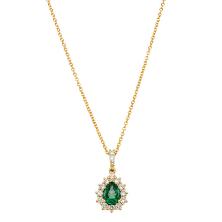 18ct Yellow Gold .85ct Emerald & Diamond Belle Pendant-Necklace-Walker & Hall