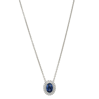 18ct White Gold 1.13ct Sapphire & Diamond Isla Pendant-Necklace-Walker & Hall