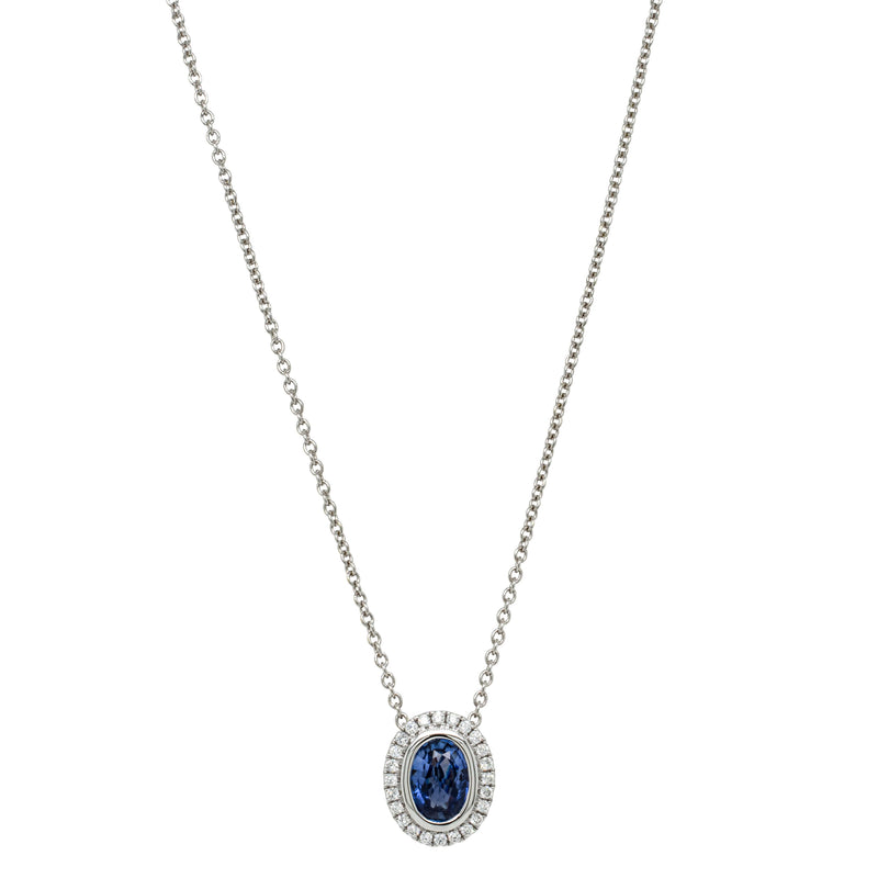 18ct White Gold 1.13ct Sapphire & Diamond Isla Pendant-Necklace-Walker & Hall