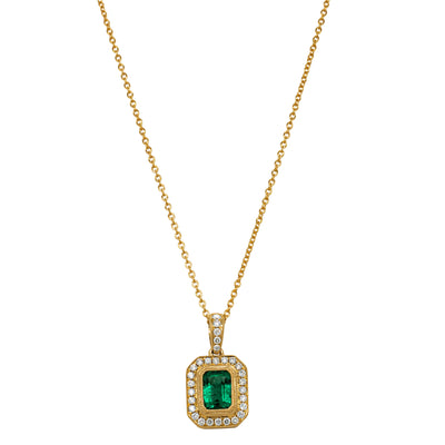18ct Yellow Gold 1.23ct Emerald & Diamond Pendant-Necklace-Walker & Hall