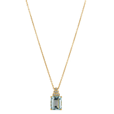 18ct Yellow Gold 3.40ct Aquamarine & Diamond Maya Pendant-Necklace-Walker & Hall