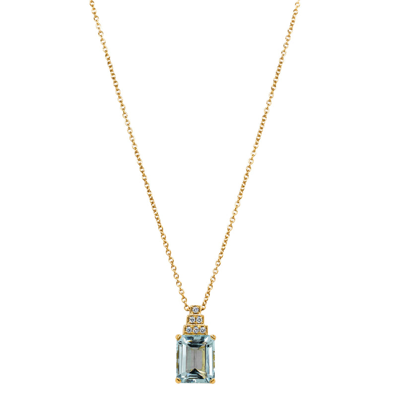 18ct Yellow Gold 3.40ct Aquamarine & Diamond Maya Pendant-Necklace-Walker & Hall