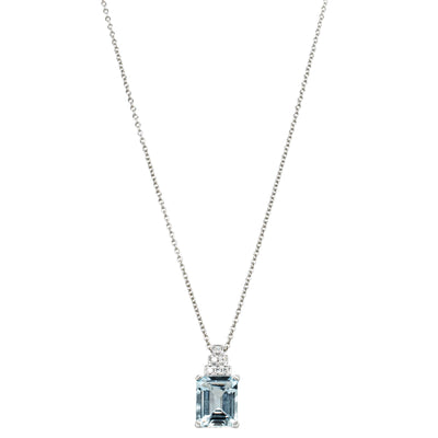 18ct White Gold 2.80ct Aquamarine & Diamond Maya Pendant-Necklace-Walker & Hall