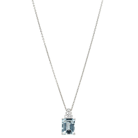 18ct White Gold 2.80ct Aquamarine & Diamond Maya Pendant-Necklace-Walker & Hall
