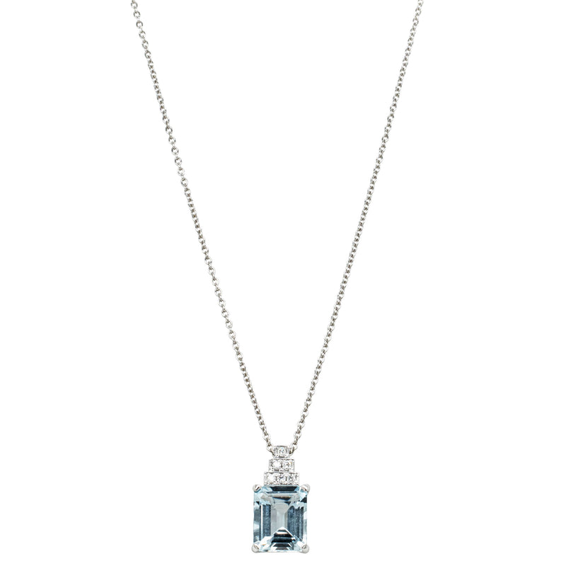 18ct White Gold 2.80ct Aquamarine & Diamond Maya Pendant-Necklace-Walker & Hall