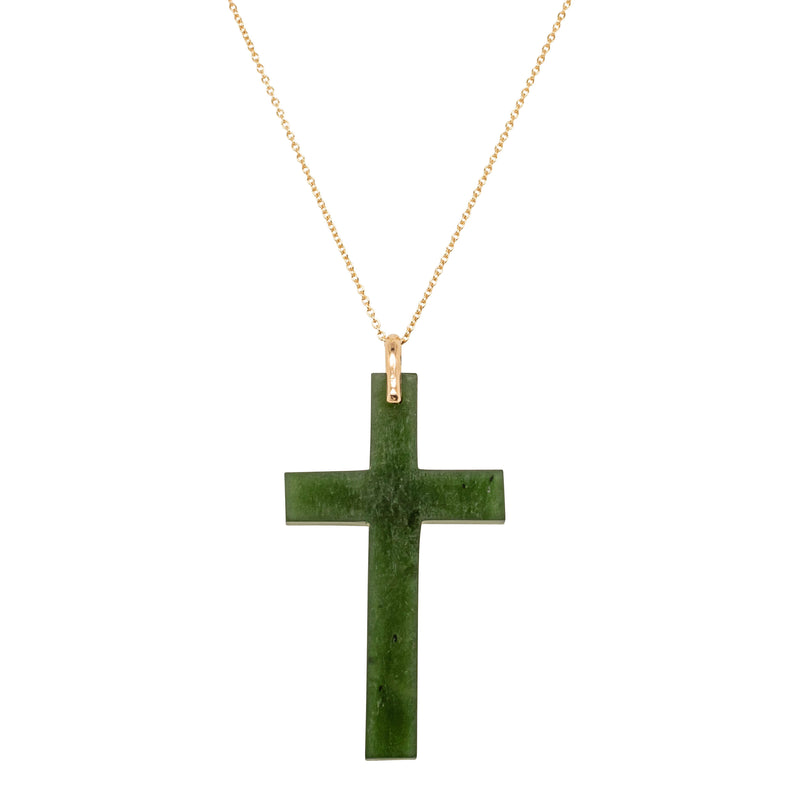 Vintage 9ct Rose Gold Greenstone Cross Pendant-Necklace-Walker & Hall