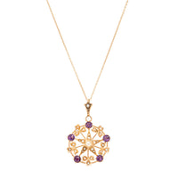 Vintage 17ct Rose Gold Amethyst & Seed Pearl Star Pendant-Necklace-Walker & Hall