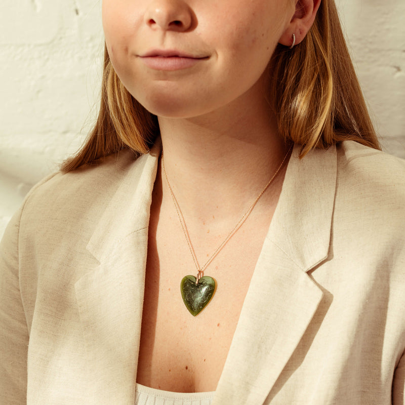 Vintage 9ct Rose Gold Greenstone Heart Pendant-Necklace-Walker & Hall