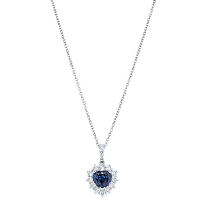 18ct White Gold 1.27ct Sapphire & Diamond Heart Belle Pendant-Necklace-Walker & Hall