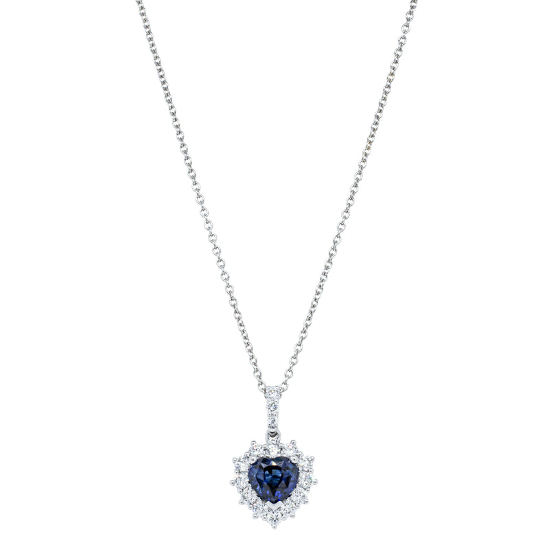 18ct White Gold 1.27ct Sapphire & Diamond Heart Belle Pendant-Necklace-Walker & Hall
