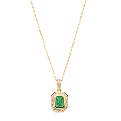 18ct Yellow Gold .78ct Emerald & Diamond Isla Pendant-Necklace-Walker & Hall