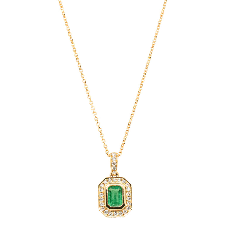 18ct Yellow Gold .78ct Emerald & Diamond Isla Pendant-Necklace-Walker & Hall