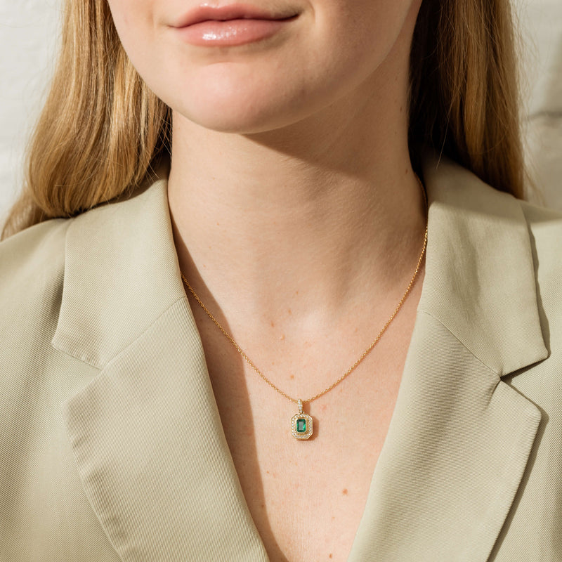 18ct Yellow Gold .78ct Emerald & Diamond Isla Pendant-Necklace-Walker & Hall